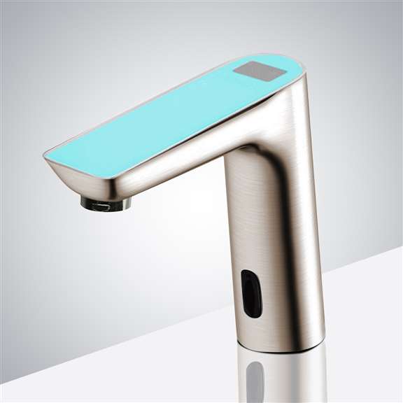 Romo Brushed Nickel Commercial Digital Display Automatic Motion Sensor Faucet - Sky Blue Top